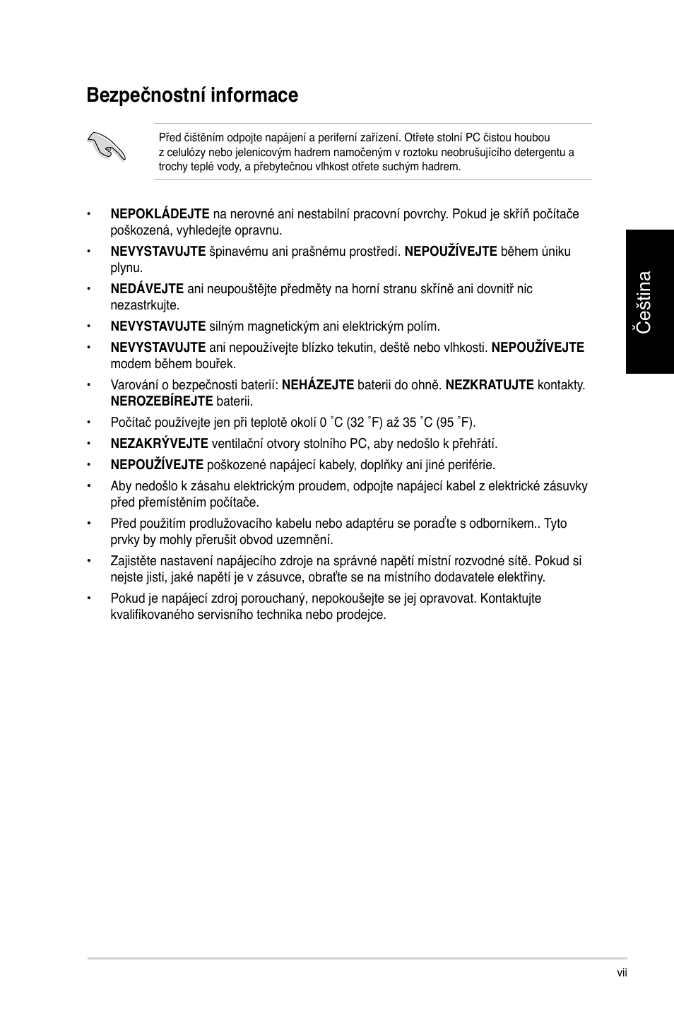 Bezpečnostní informace, Čeština | Asus CG8350 User Manual | Page 83 / 384