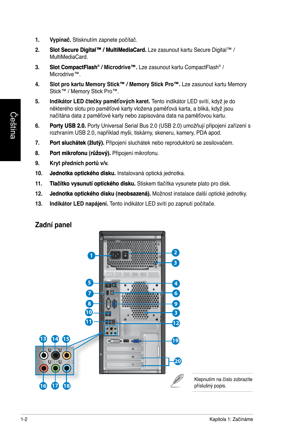 Čeština, Zadní panel | Asus CG8350 User Manual | Page 88 / 384