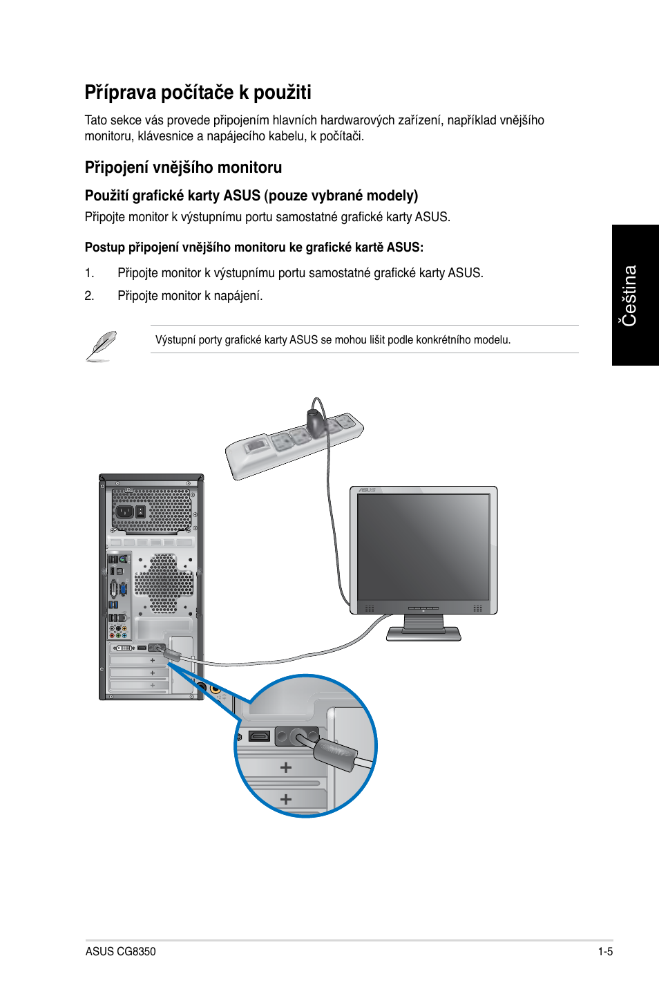Příprava počítače k použiti, Příprava počítače k použiti -5, Čeština | Asus CG8350 User Manual | Page 91 / 384