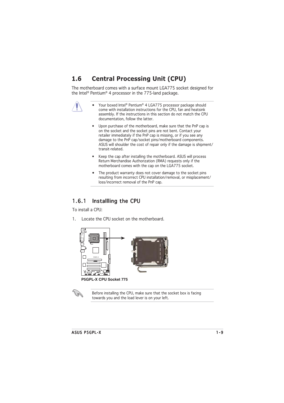 6 central processing unit (cpu) | Asus P5GPL-X User Manual | Page 21 / 94