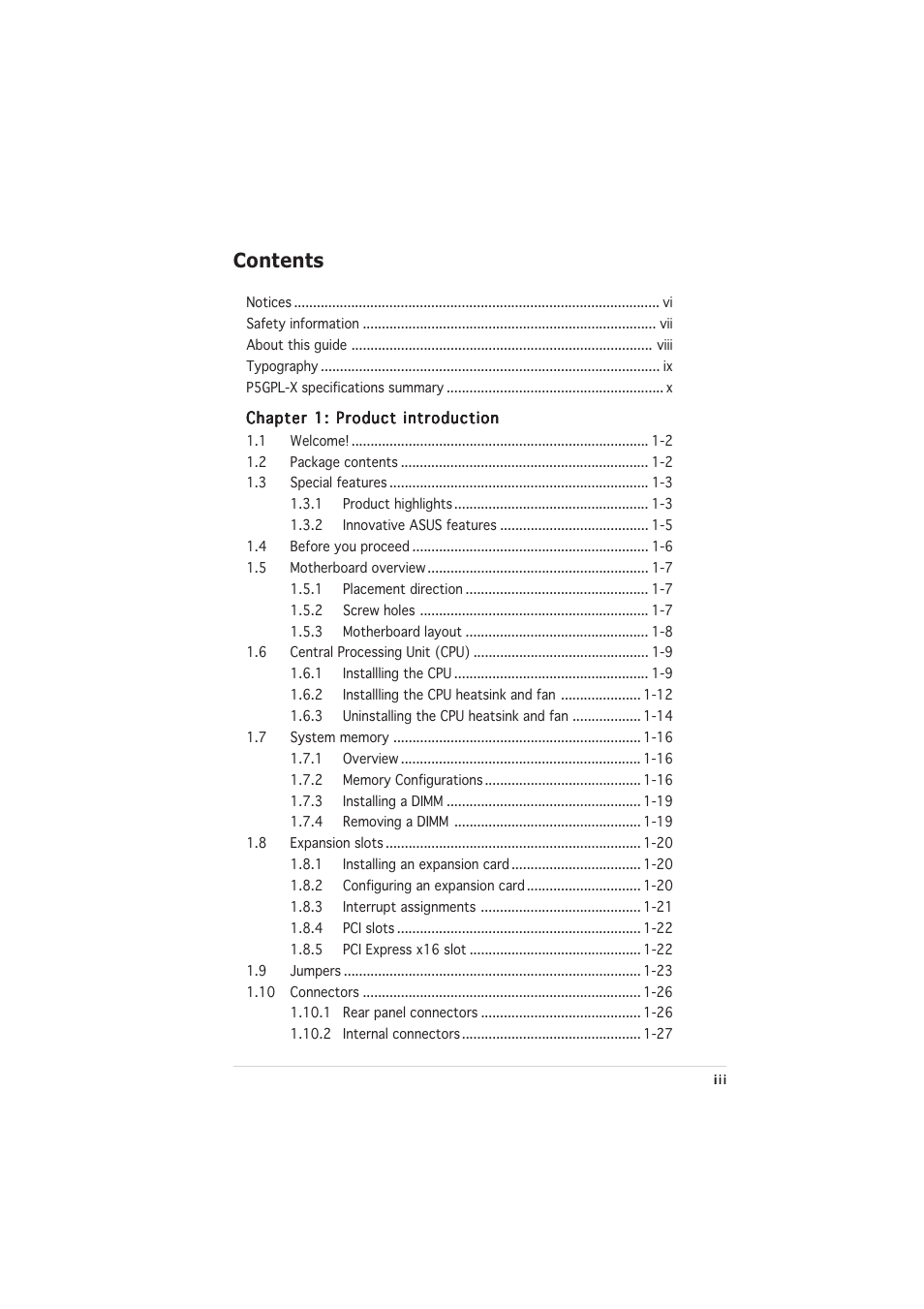 Asus P5GPL-X User Manual | Page 3 / 94