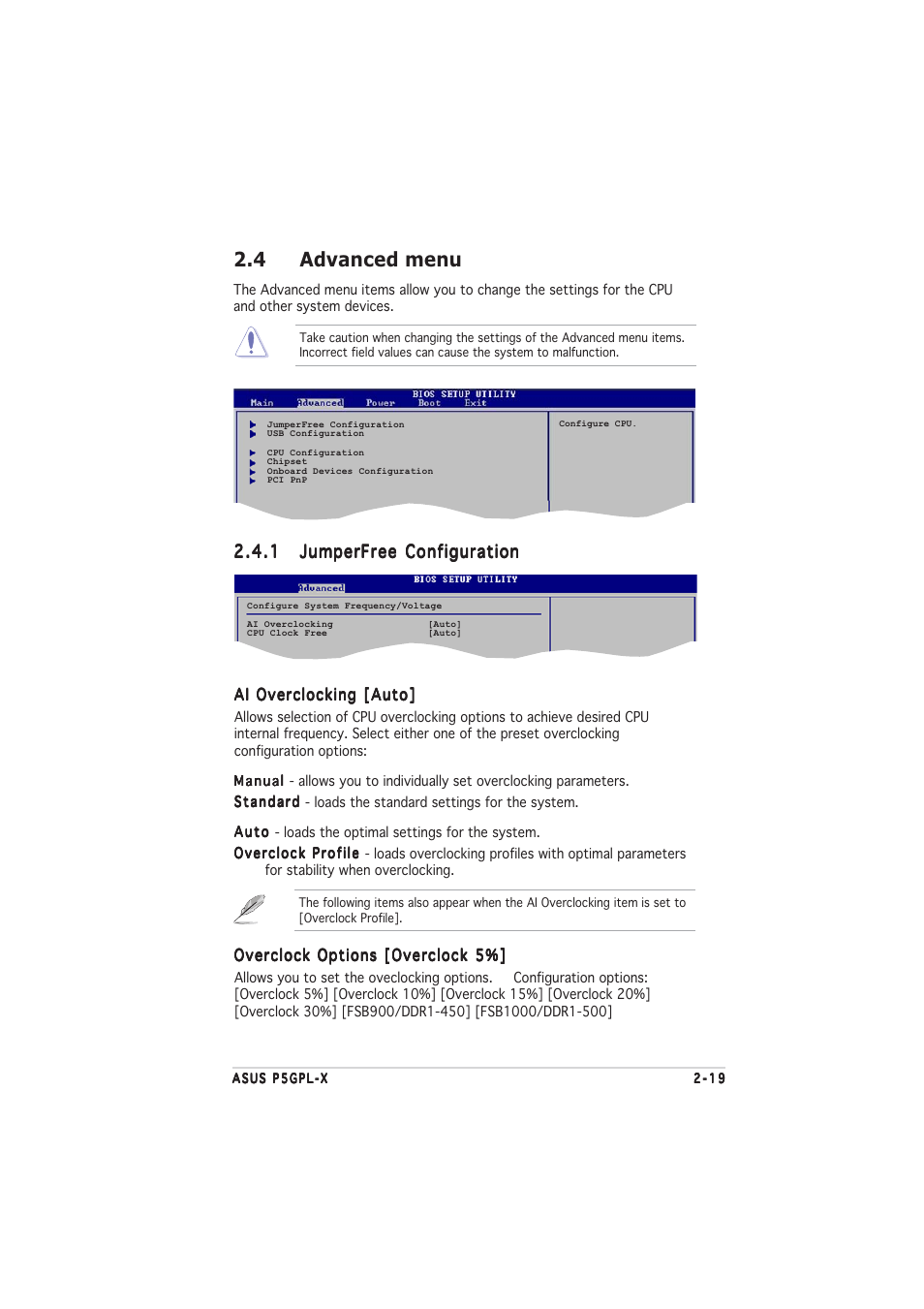 4 advanced menu | Asus P5GPL-X User Manual | Page 65 / 94