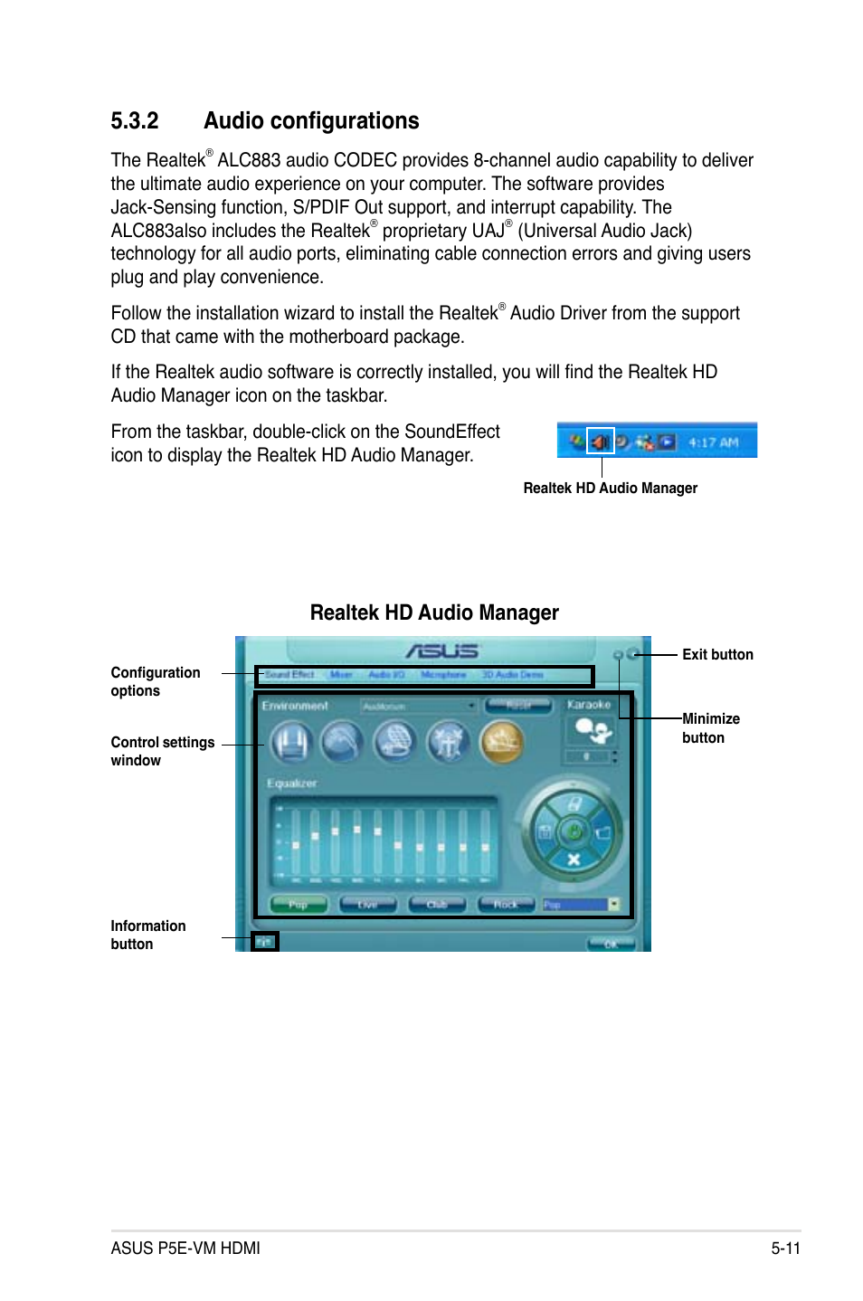 2 audio configurations, Realtek hd audio manager | Asus P5E-VM HDMI User Manual | Page 117 / 156