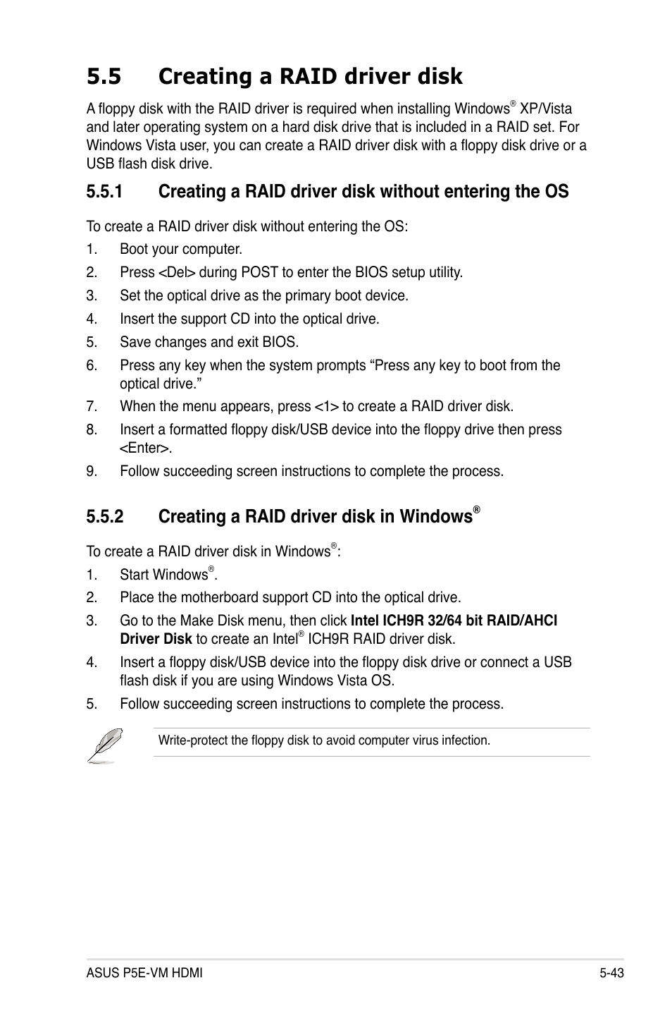 5 creating a raid driver disk, 2 creating a raid driver disk in windows | Asus P5E-VM HDMI User Manual | Page 149 / 156