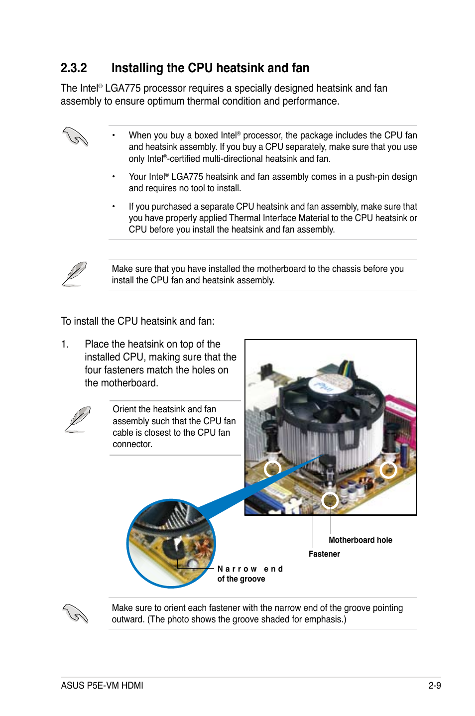 2 installing the cpu heatsink and fan | Asus P5E-VM HDMI User Manual | Page 33 / 156
