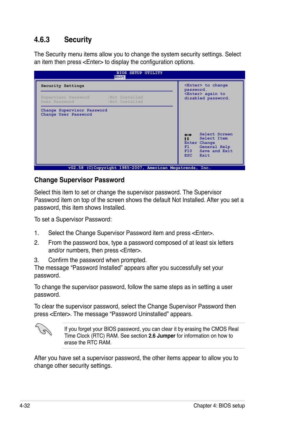3 security, Change supervisor password | Asus P5E-VM HDMI User Manual | Page 98 / 156