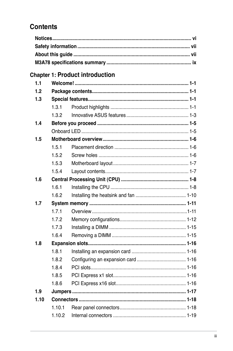 Asus M3A78 User Manual | Page 3 / 58