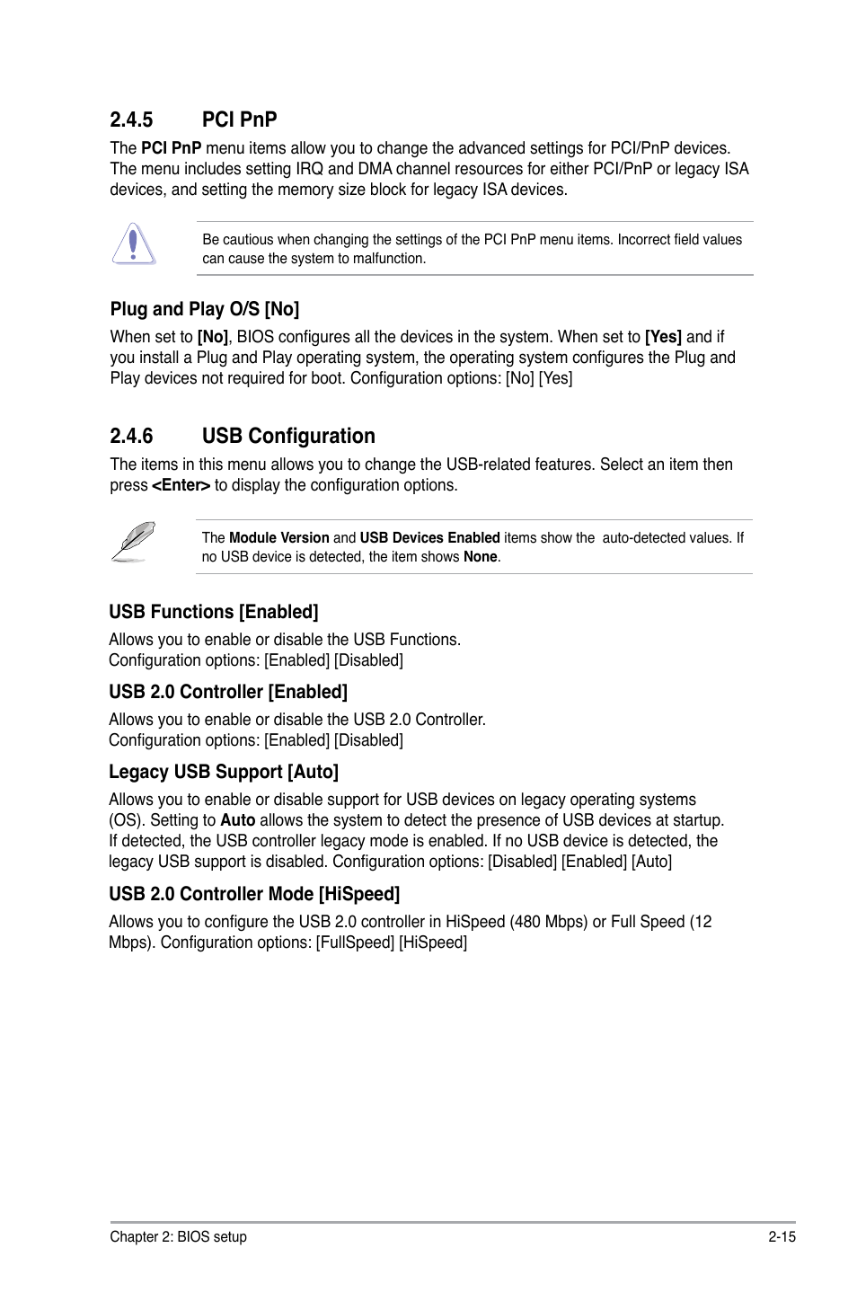 5 pci pnp, 6 usb configuration, Pci pnp -15 | Usb configuration -15 | Asus M3A78 User Manual | Page 51 / 58