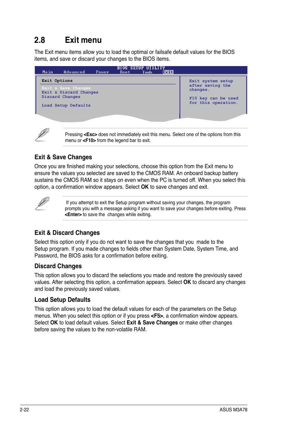 8 exit menu, Exit menu -22 | Asus M3A78 User Manual | Page 58 / 58