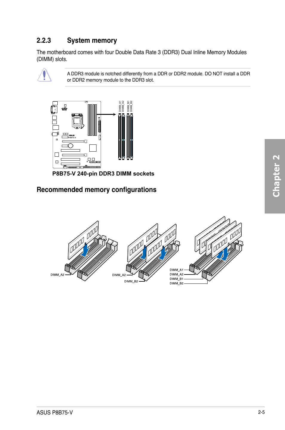 3 system memory, System memory -5, Chapter 2 | Asus P8B75-V User Manual | Page 23 / 136