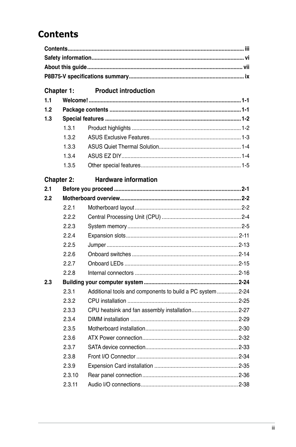 Asus P8B75-V User Manual | Page 3 / 136