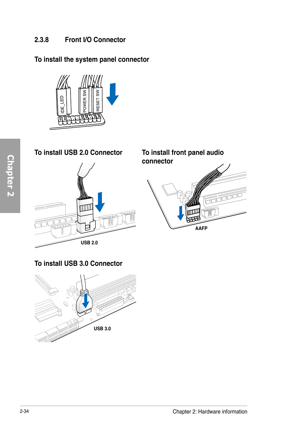 8 front i/o connector, Front i/o connector -34, Chapter 2 | Asus P8B75-V User Manual | Page 52 / 136