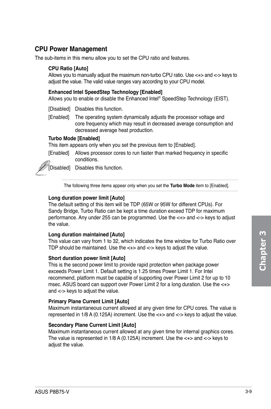 Chapter 3, Cpu power management | Asus P8B75-V User Manual | Page 67 / 136