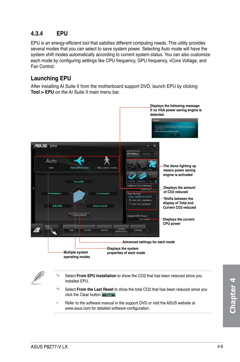 Chapter 4, 4 epu, Launching epu | Asus P8Z77-V LX User Manual | Page 108 / 142