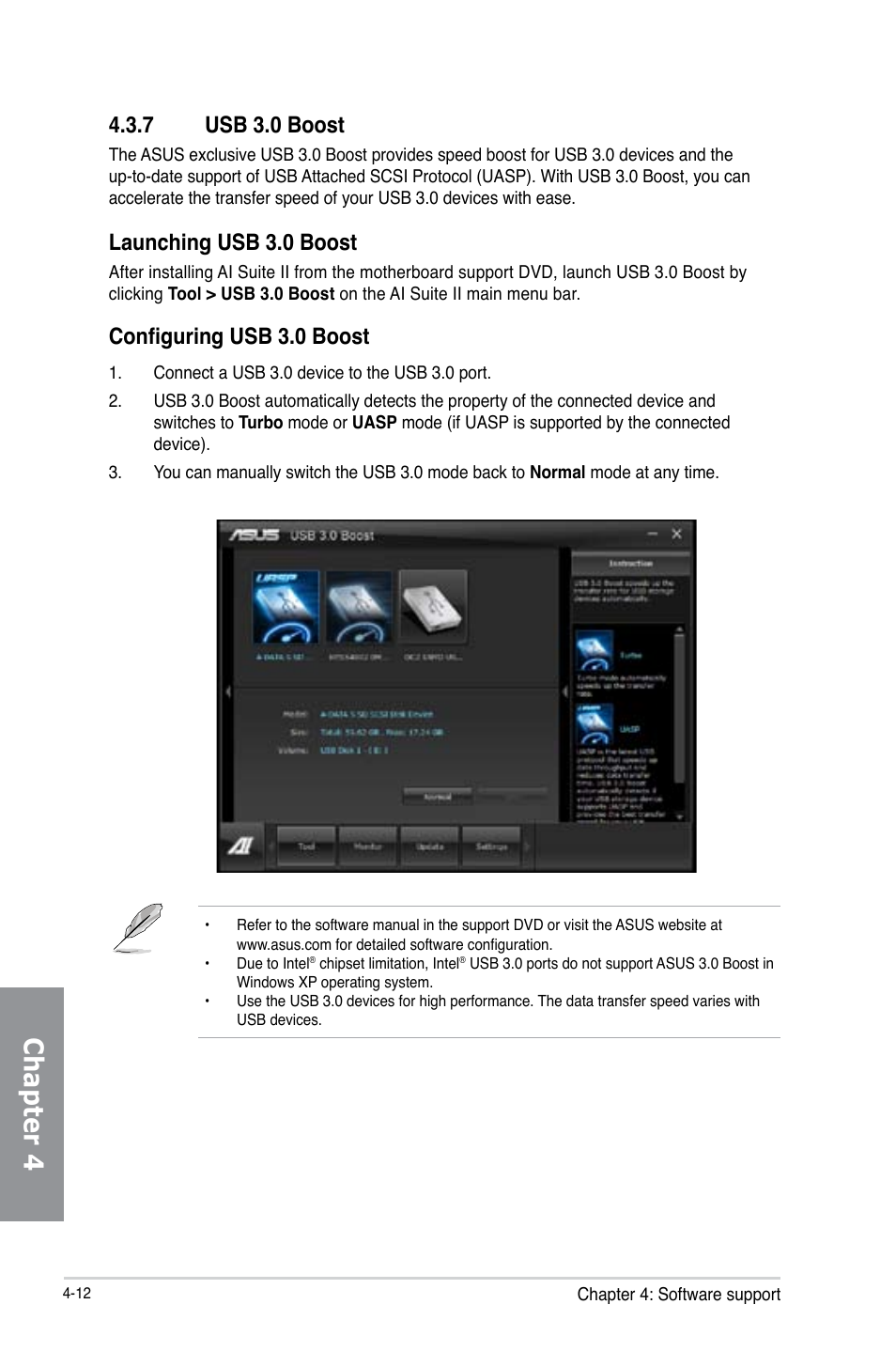 Chapter 4, 7 usb 3.0 boost, Launching usb 3.0 boost | Configuring usb 3.0 boost | Asus P8Z77-V LX User Manual | Page 111 / 142