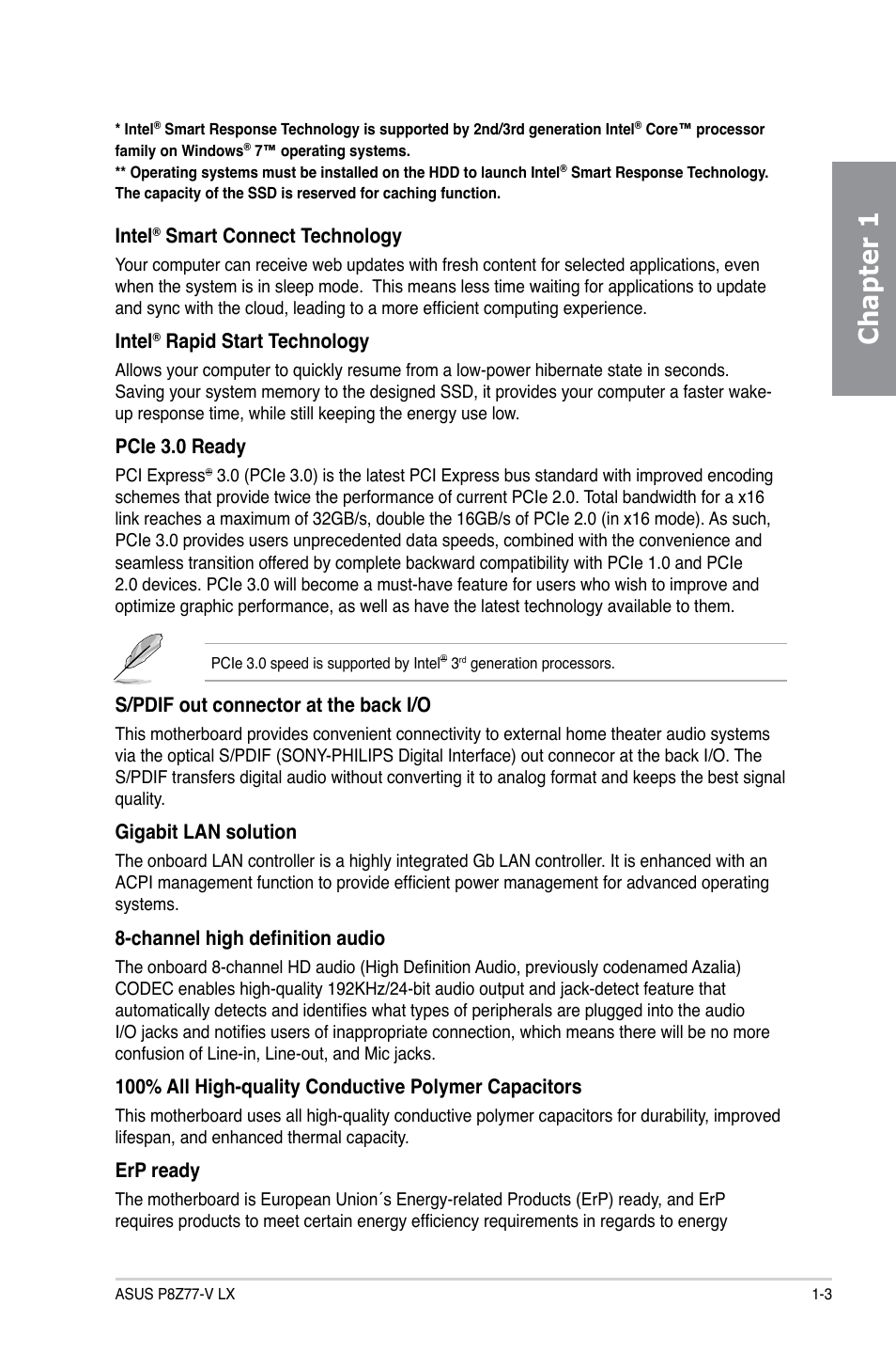 Chapter 1 | Asus P8Z77-V LX User Manual | Page 15 / 142