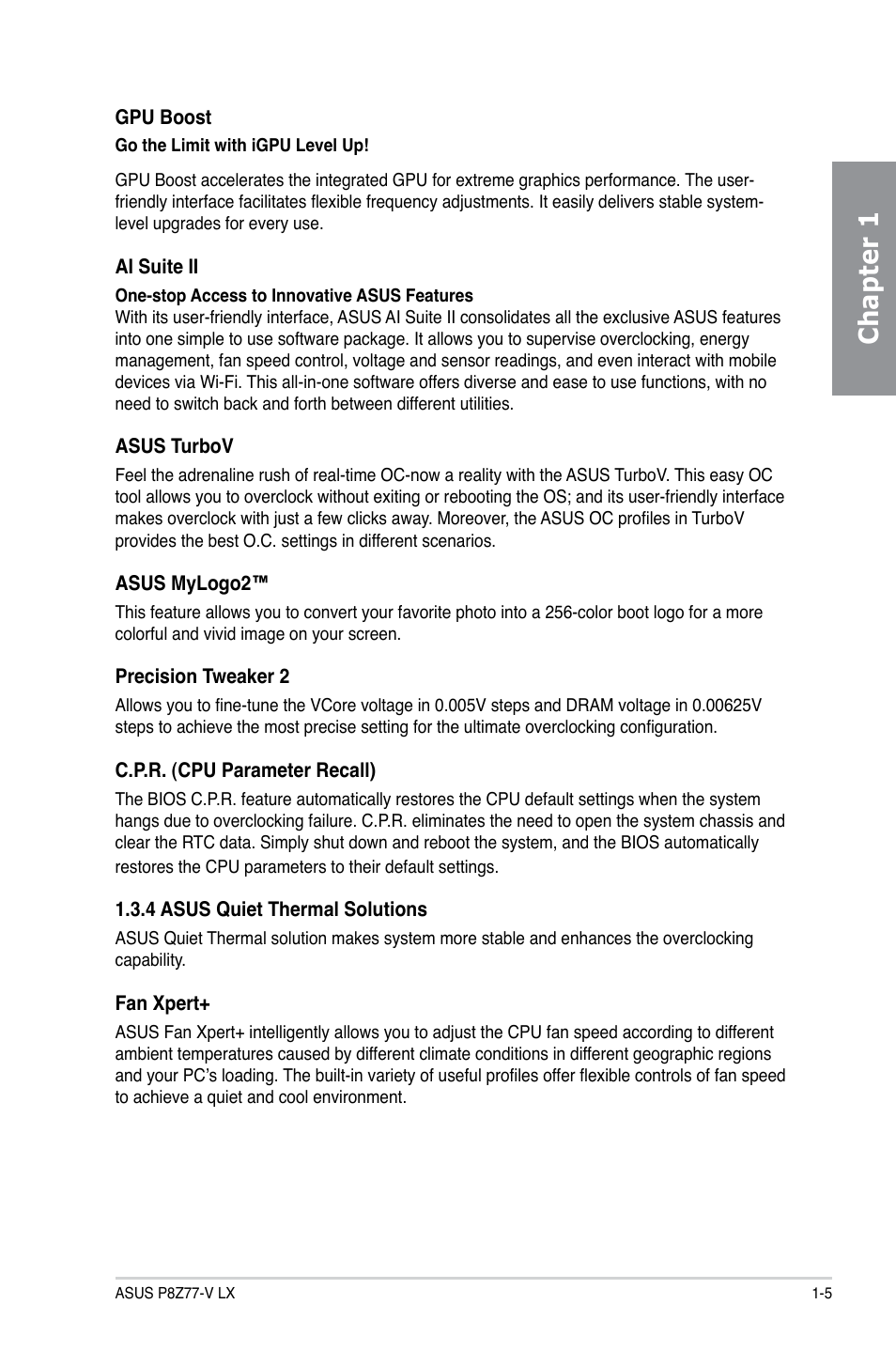 Chapter 1 | Asus P8Z77-V LX User Manual | Page 17 / 142