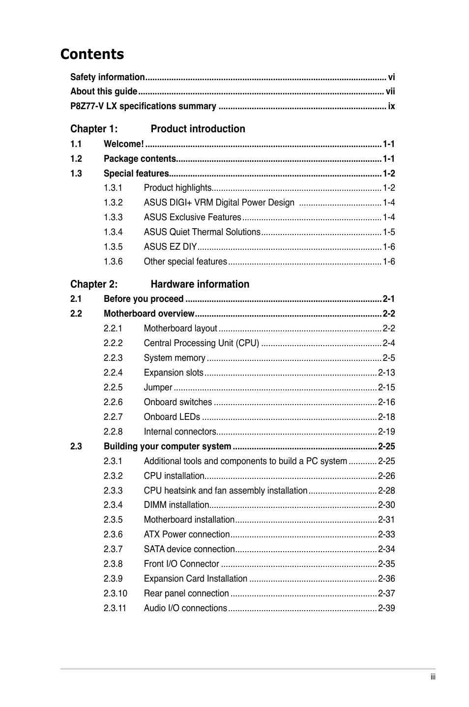 Asus P8Z77-V LX User Manual | Page 3 / 142