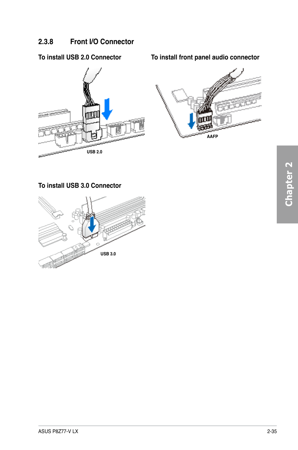 Chapter 2, 8 front i/o connector | Asus P8Z77-V LX User Manual | Page 54 / 142