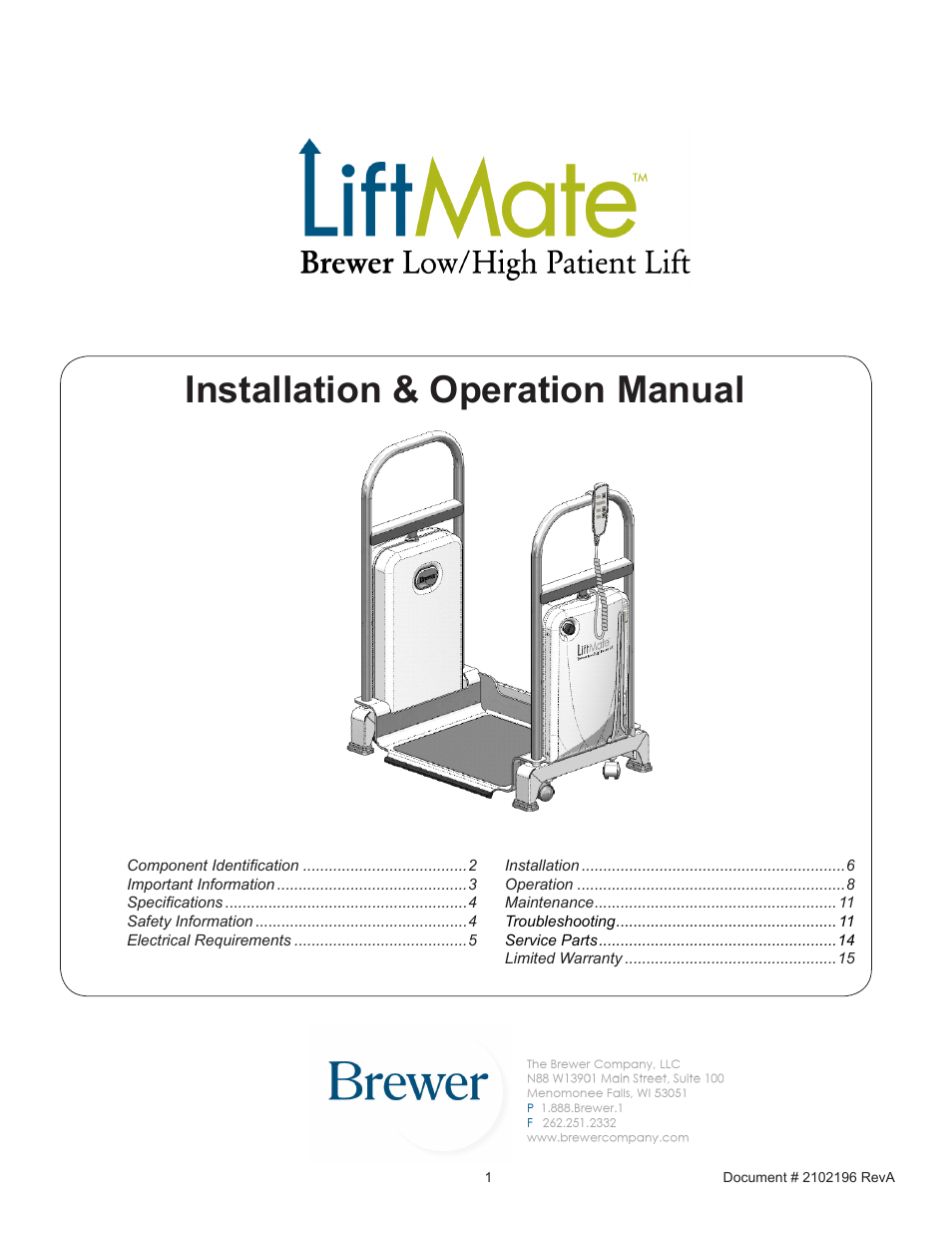 Brewer LiftMate User Manual | 15 pages