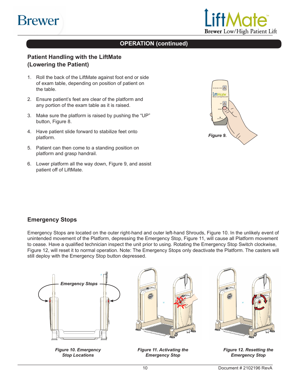Emergency stops | Brewer LiftMate User Manual | Page 10 / 15