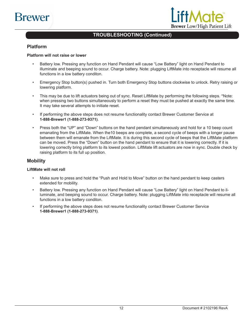 Brewer LiftMate User Manual | Page 12 / 15