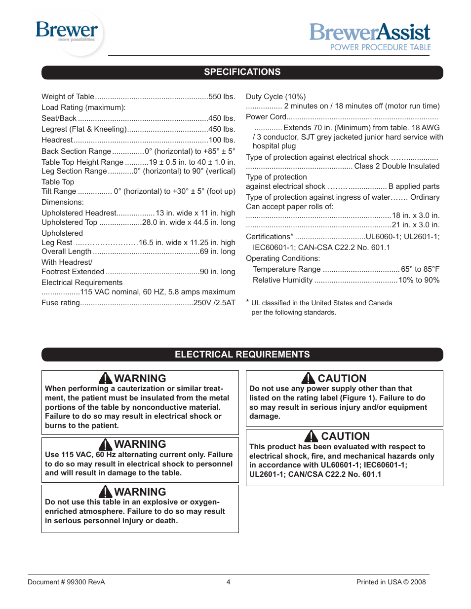 Warning, Caution | Brewer Assist Power User Manual | Page 4 / 16