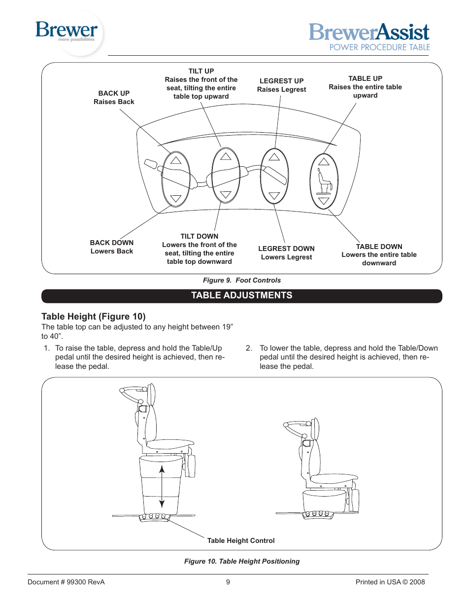 Table adjustments, Table height (figure 10) | Brewer Assist Power User Manual | Page 9 / 16