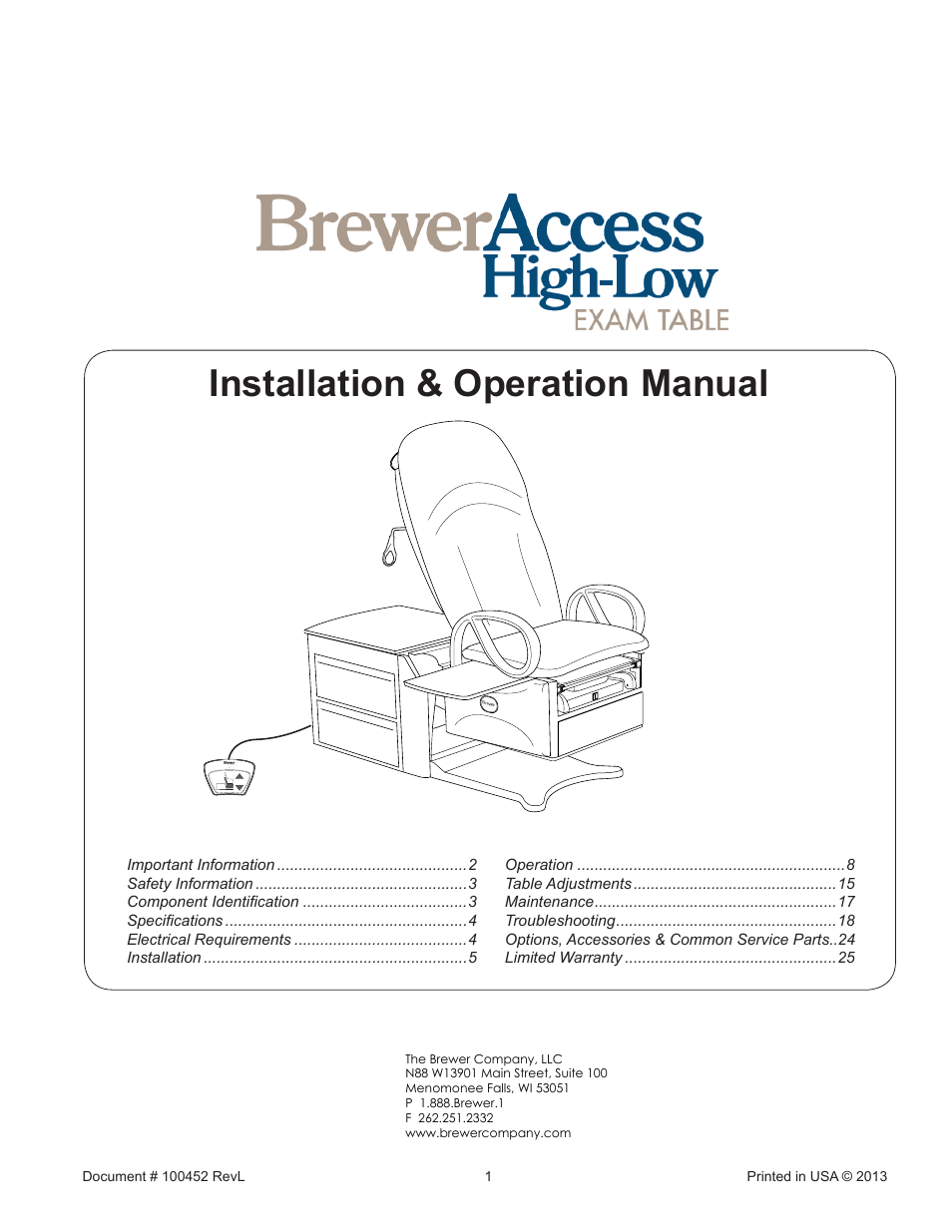 Brewer Access High-Low User Manual | 26 pages