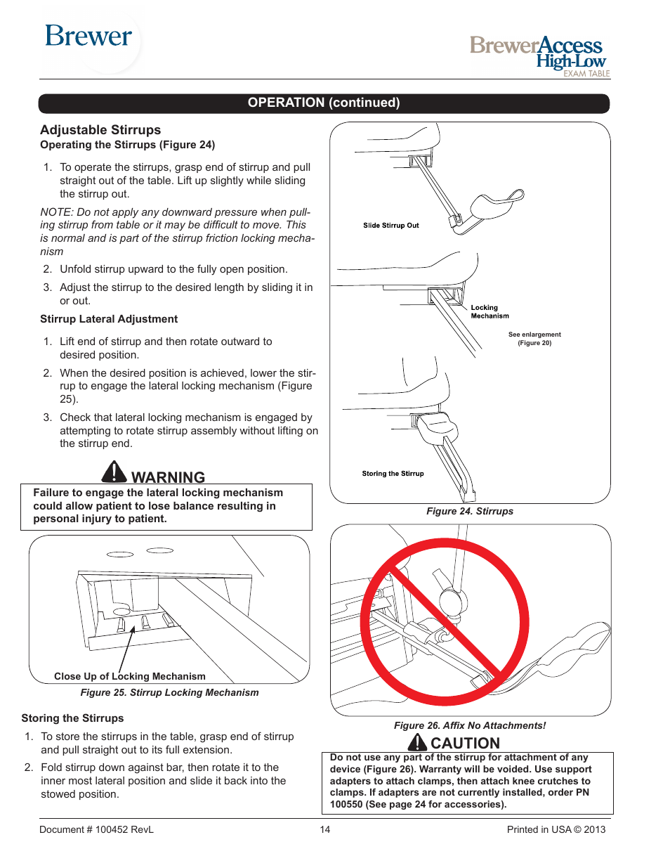 Caution, Warning | Brewer Access High-Low User Manual | Page 14 / 26