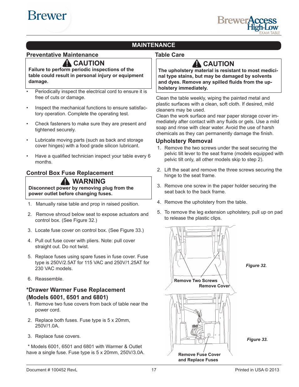 Caution, Warning | Brewer Access High-Low User Manual | Page 17 / 26
