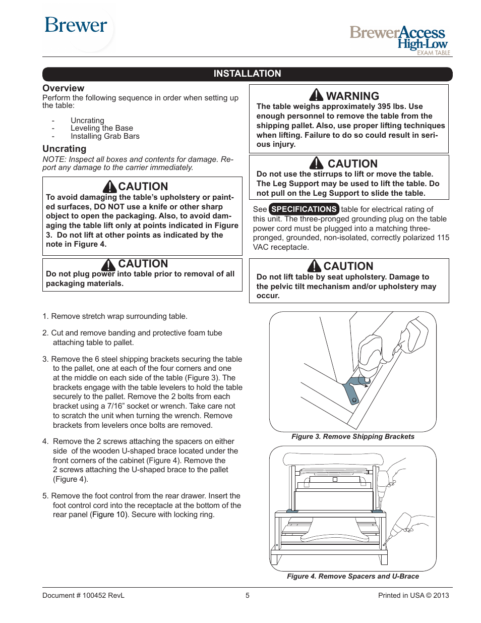 Caution, Warning | Brewer Access High-Low User Manual | Page 5 / 26