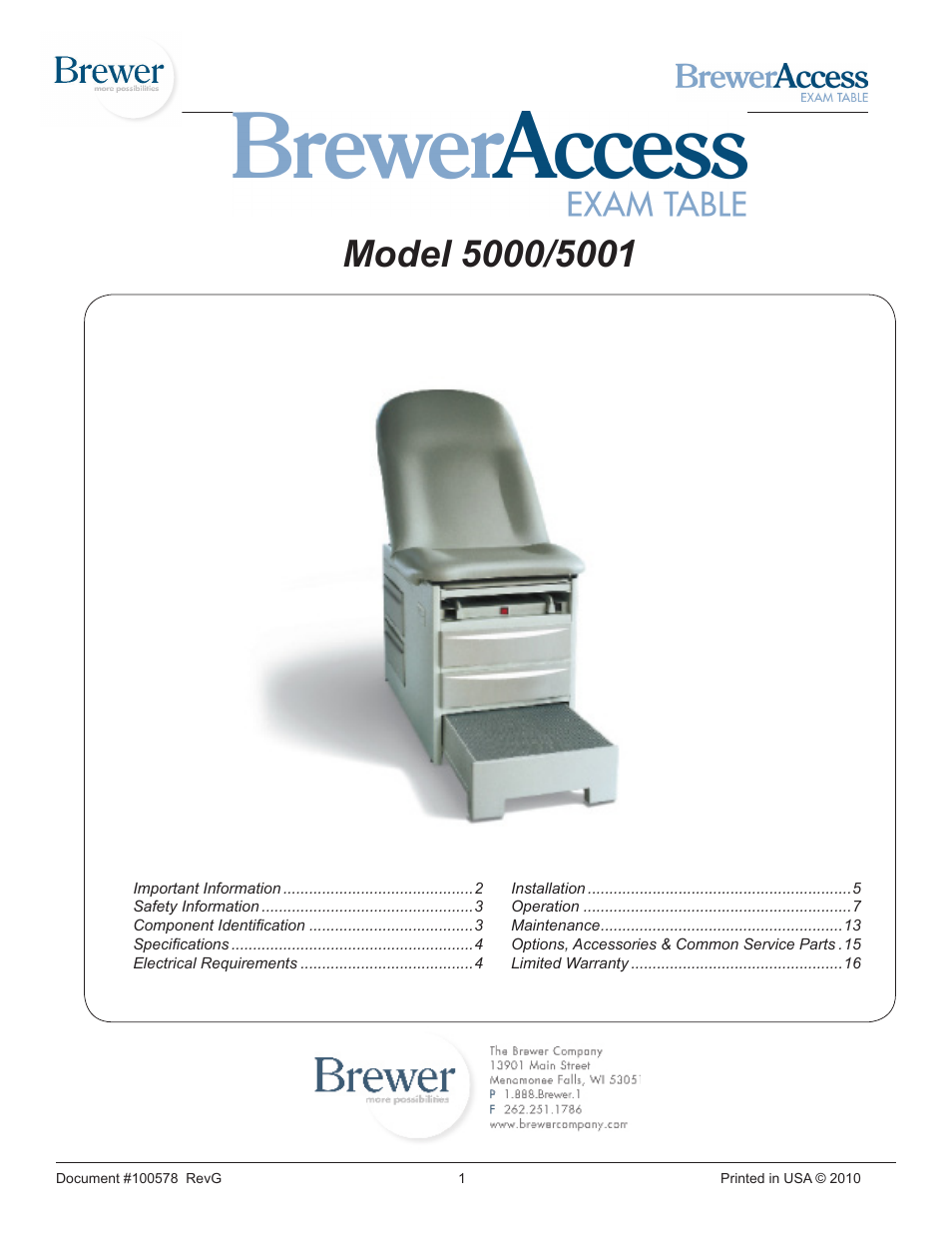 Brewer Access Exam 5000/5001 User Manual | 16 pages