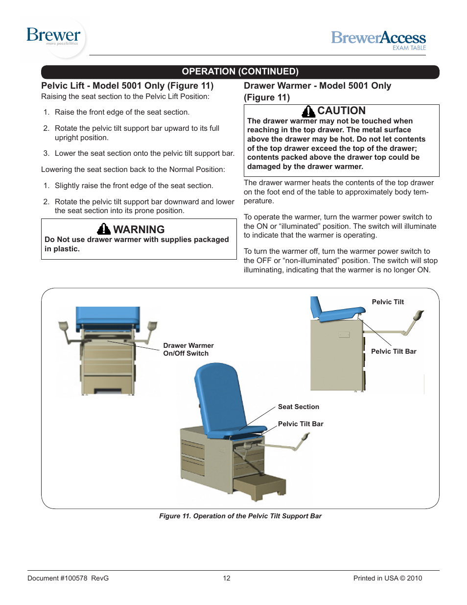 Caution, Warning | Brewer Access Exam 5000/5001 User Manual | Page 12 / 16