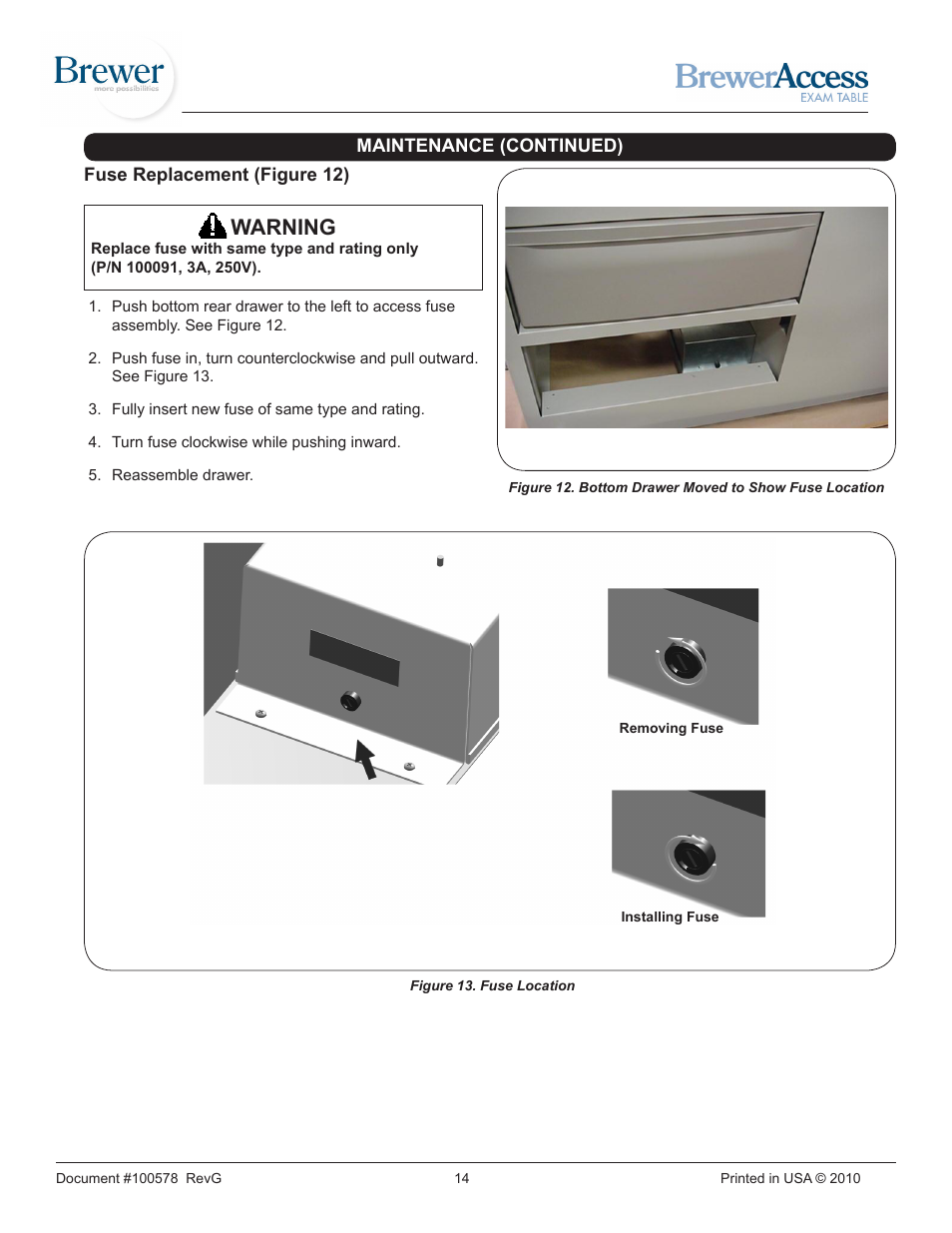 Warning | Brewer Access Exam 5000/5001 User Manual | Page 14 / 16