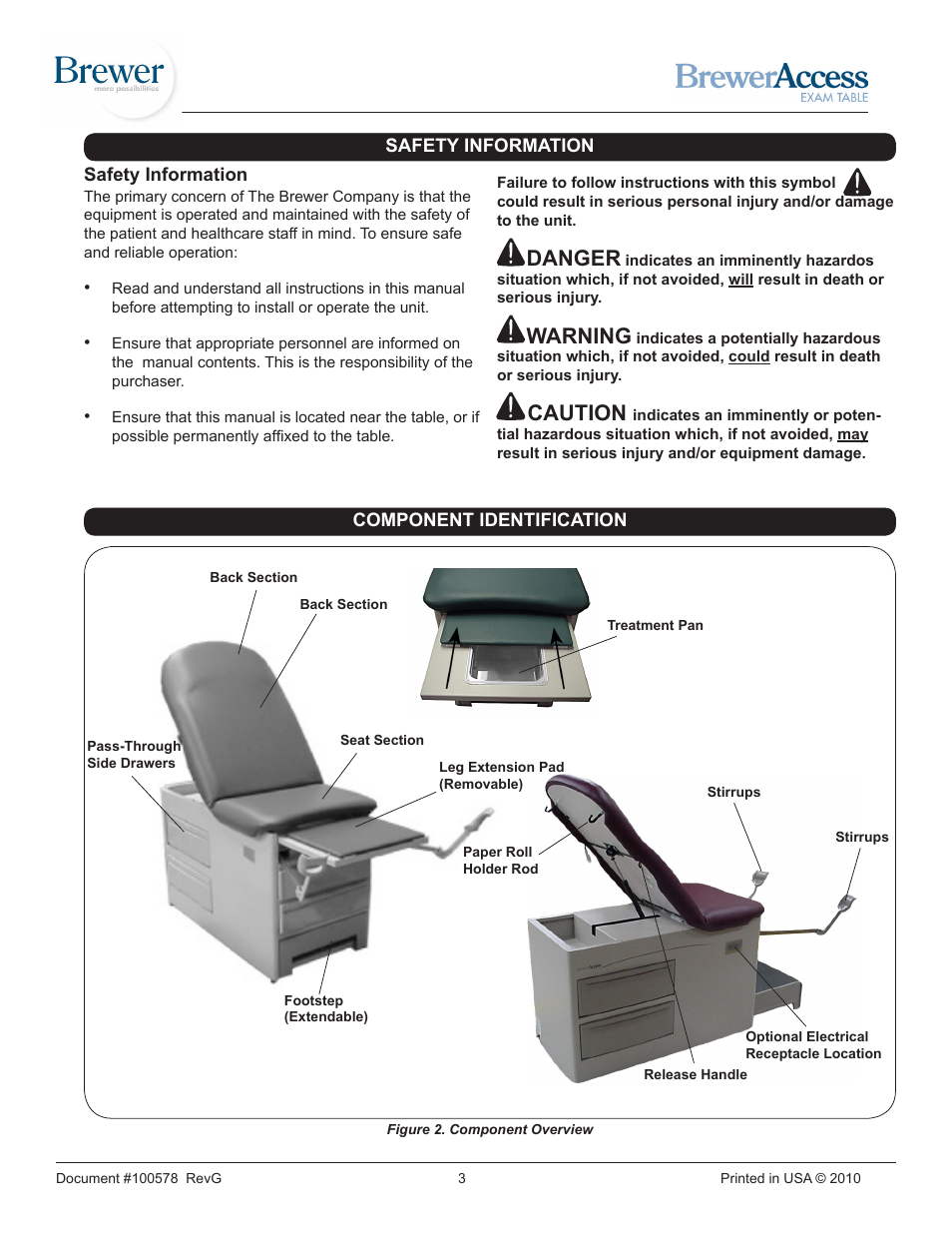 Danger, Warning, Caution | Brewer Access Exam 5000/5001 User Manual | Page 3 / 16