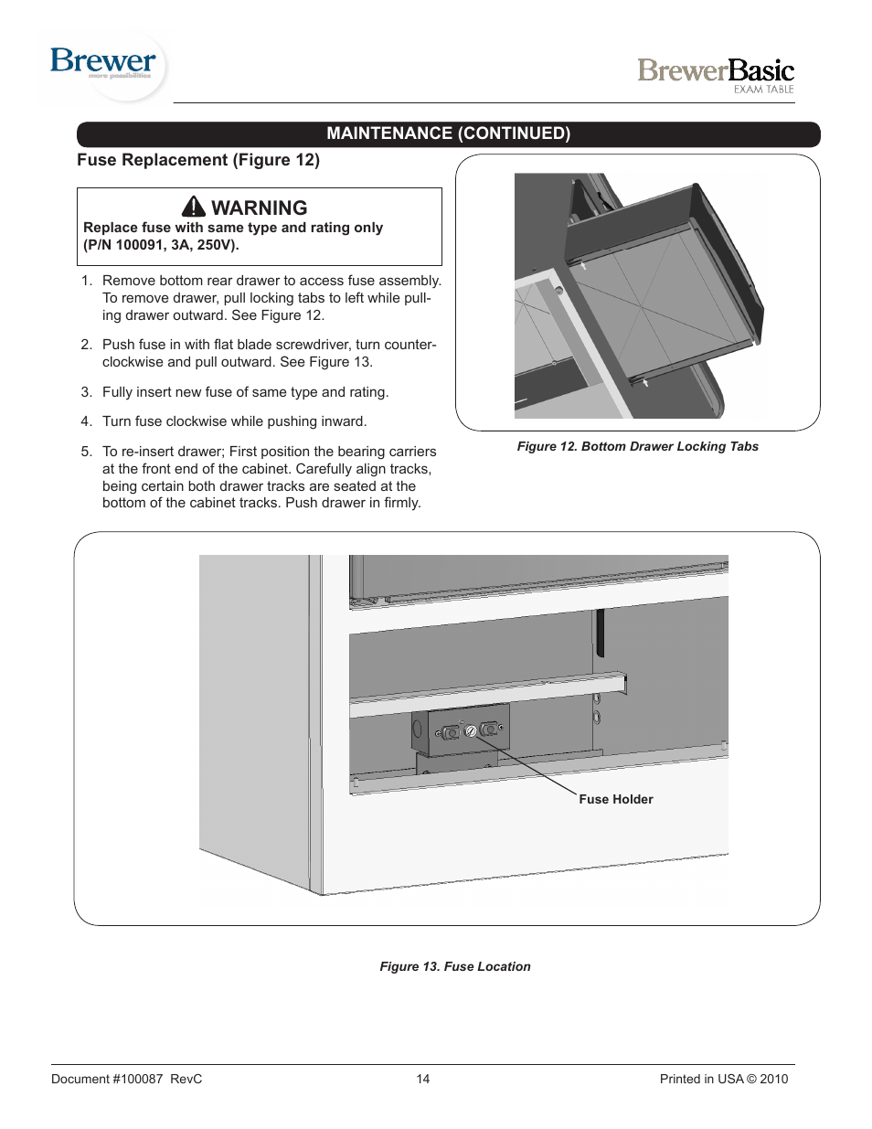 Warning | Brewer Basic 4000/4001 User Manual | Page 14 / 16