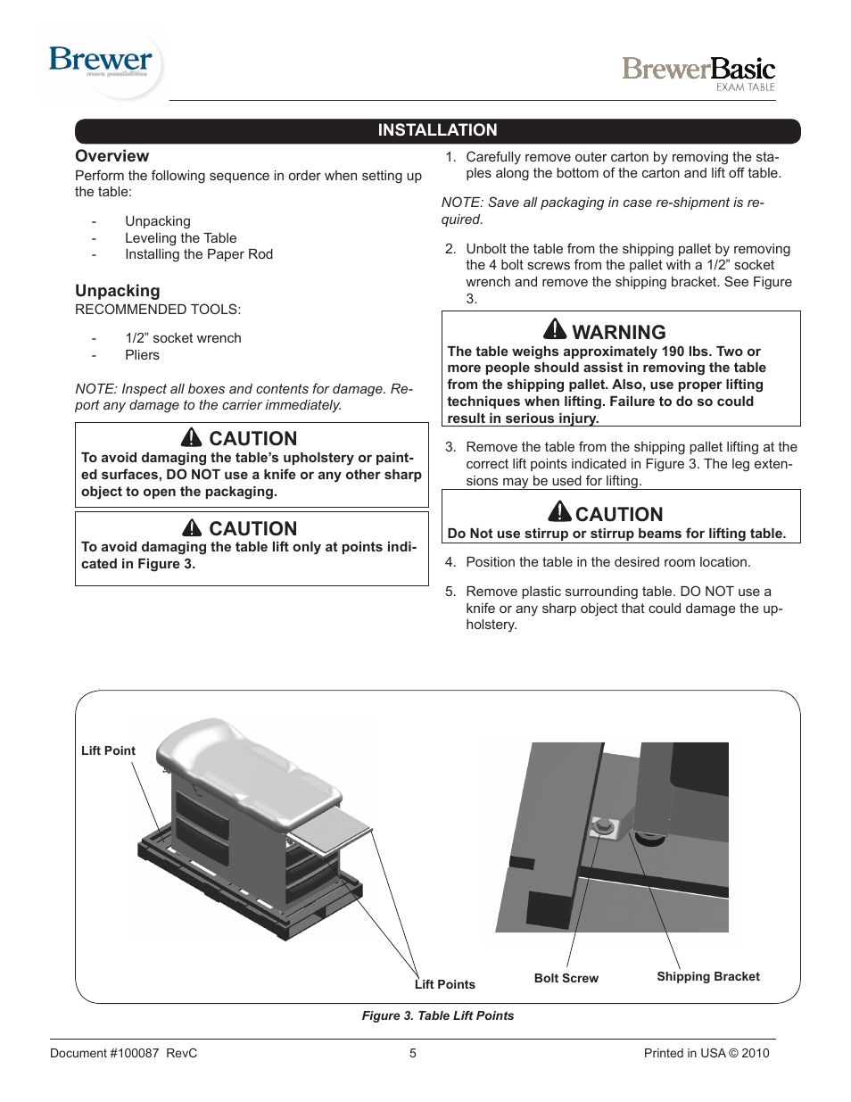 Warning, Caution | Brewer Basic 4000/4001 User Manual | Page 5 / 16