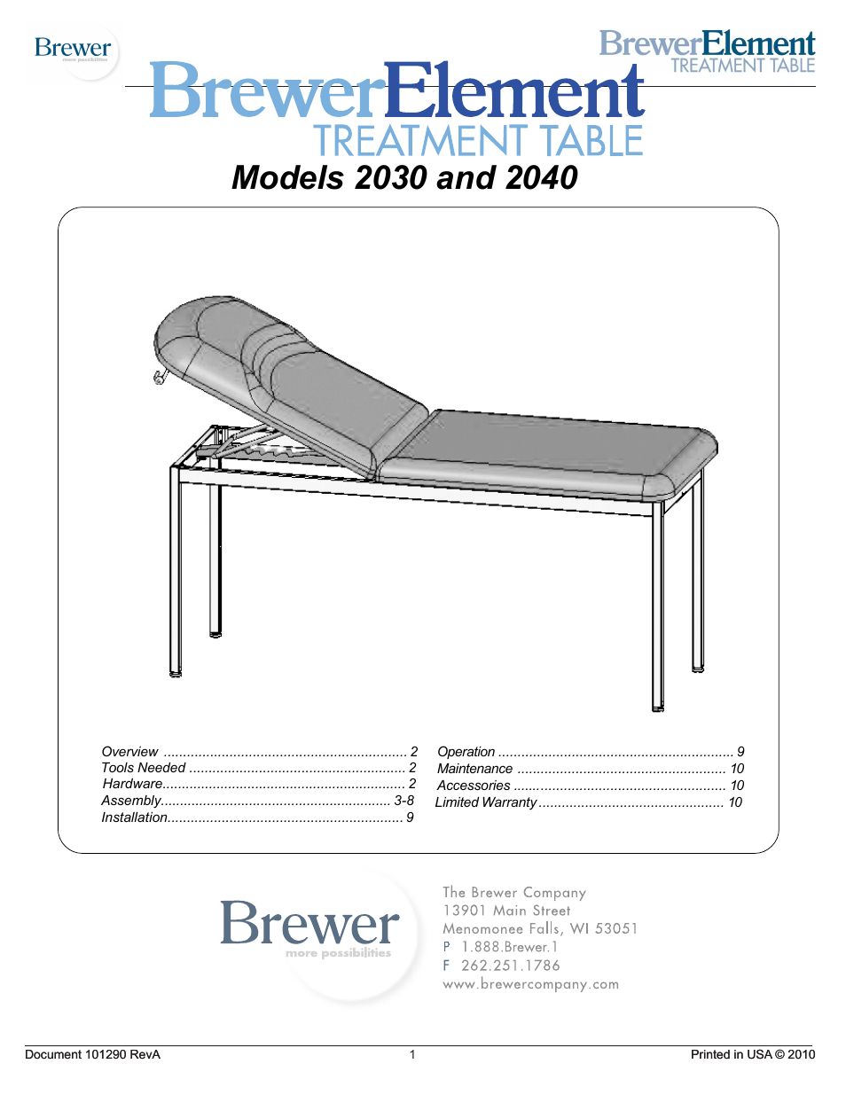 Brewer Element Treatment 2030/2040 User Manual | 11 pages
