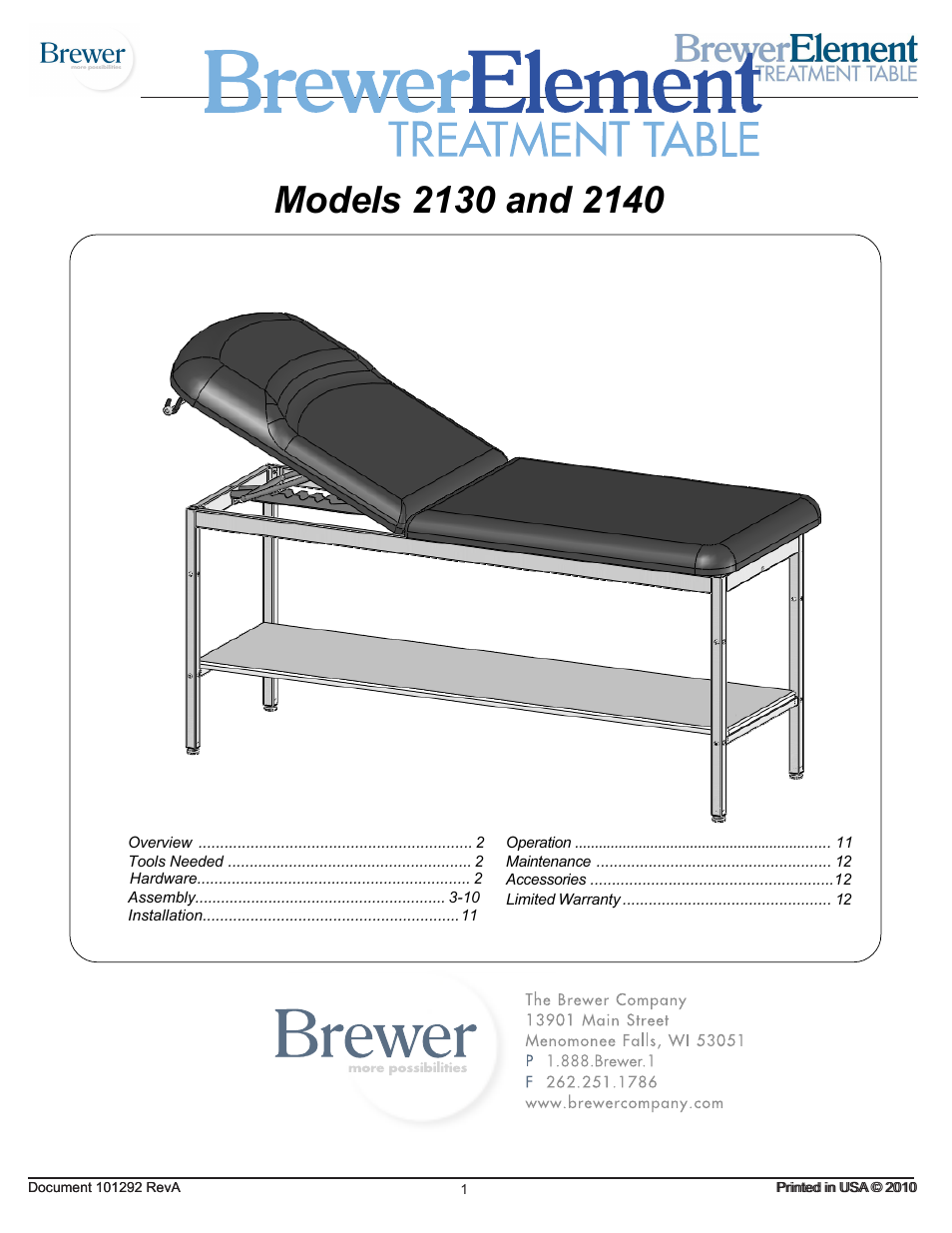 Brewer Element Treatment 2130/2140 User Manual | 12 pages