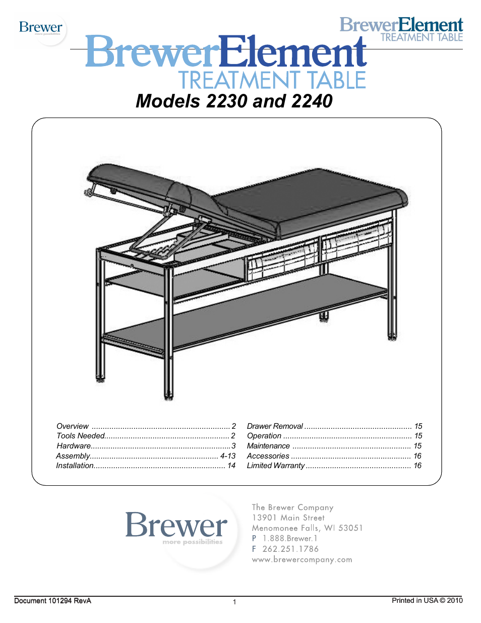 Brewer Element Treatment 2230/2240 User Manual | 16 pages