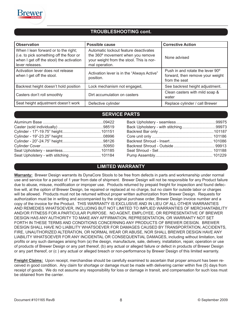 Brewer DynaCore9400 User Manual | Page 8 / 8