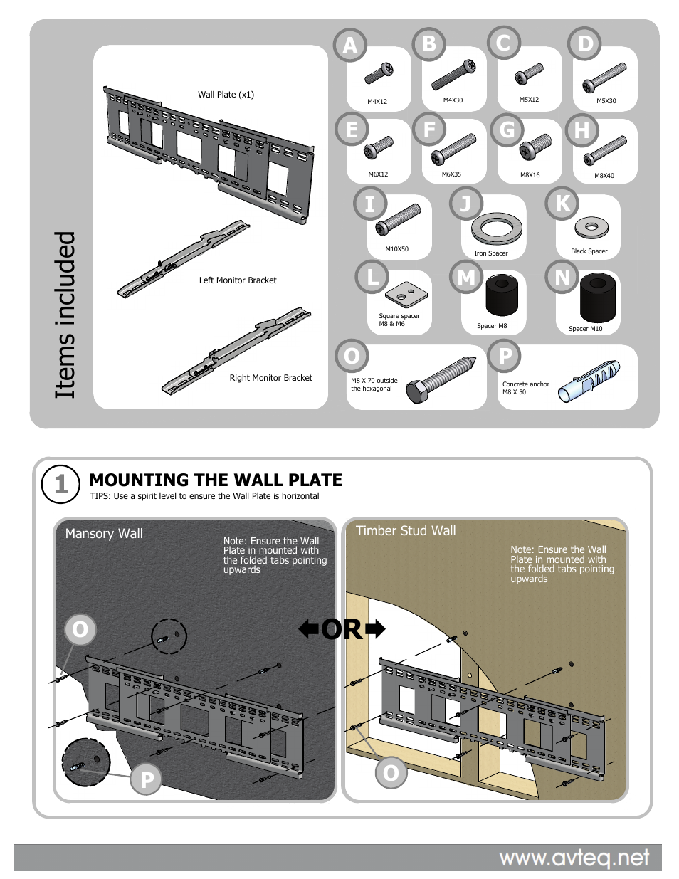 It em s in cl ud ed, Op o | AVTEQ Adjustable Universal Mount (UM-1, UM-1T, UM-2) User Manual | Page 2 / 3
