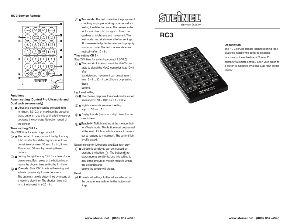 STEINEL RC3 User Manual | 2 pages