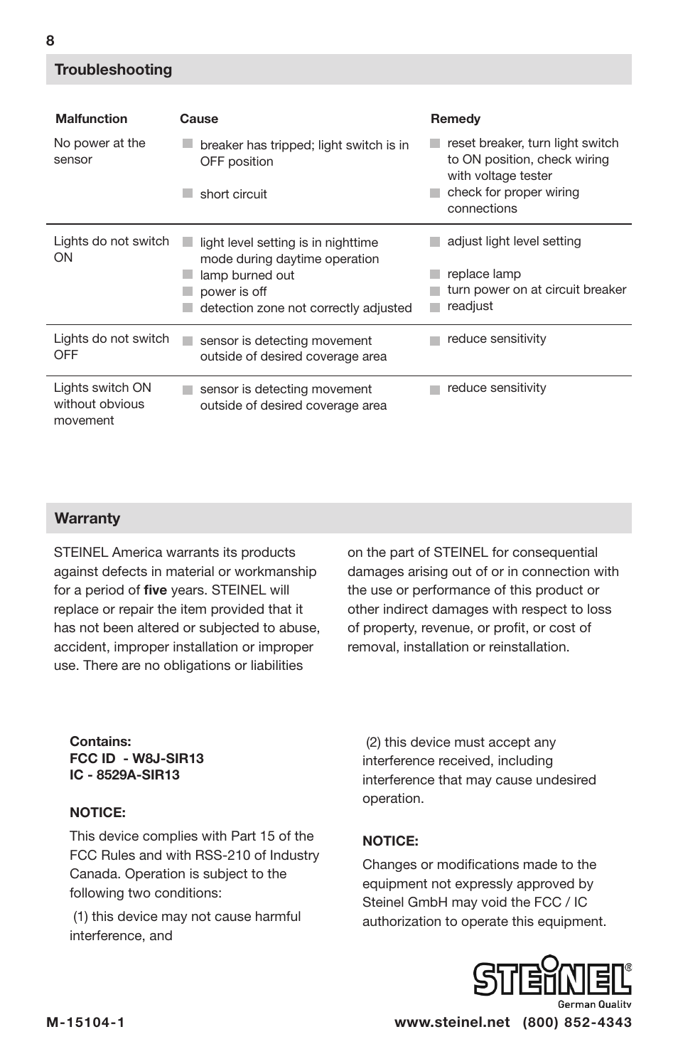 STEINEL HFLUM2-WR User Manual | Page 8 / 9