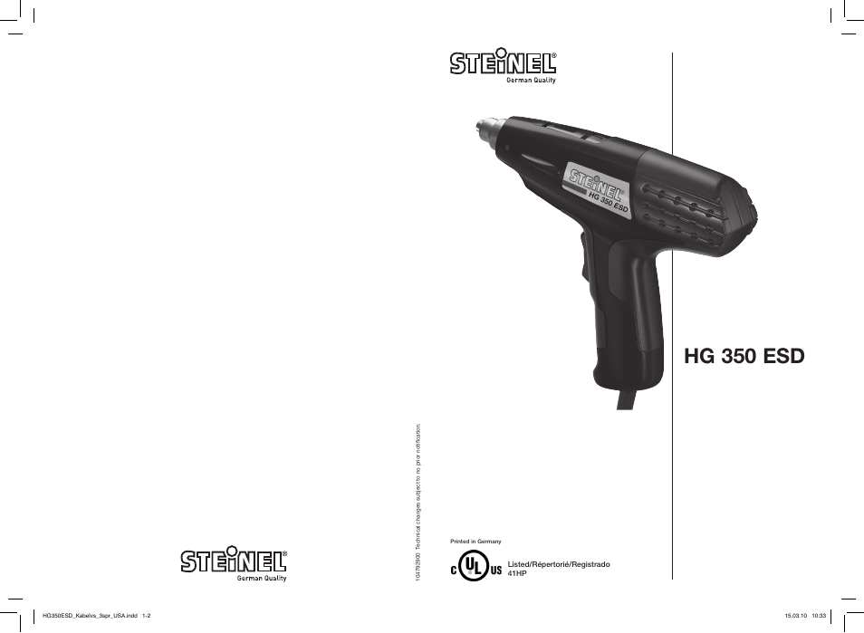 STEINEL HG 350 ESD User Manual | 10 pages