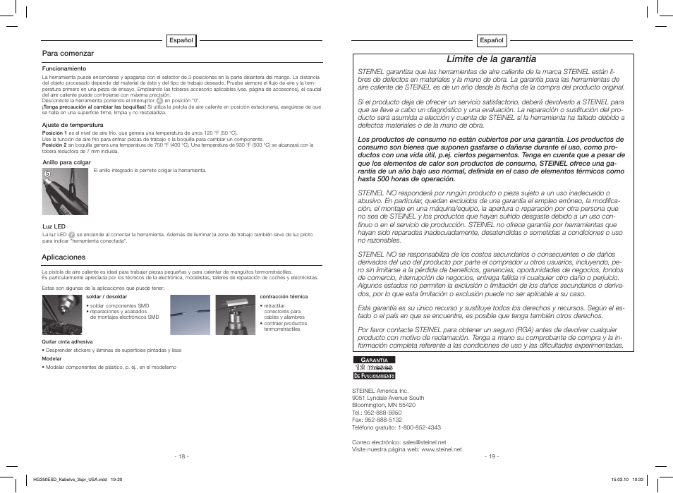 Límite de la garantía | STEINEL HG 350 ESD User Manual | Page 10 / 10