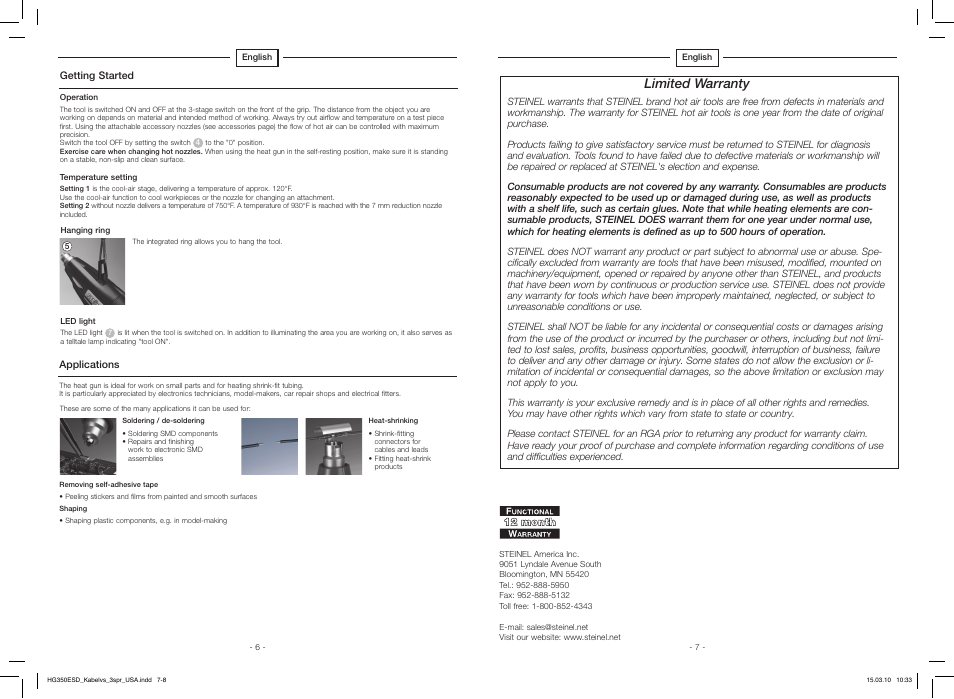 Limited warranty | STEINEL HG 350 ESD User Manual | Page 4 / 10