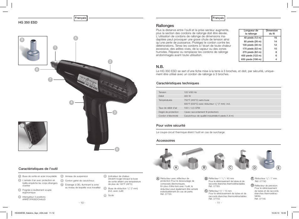 Rallonges | STEINEL HG 350 ESD User Manual | Page 6 / 10