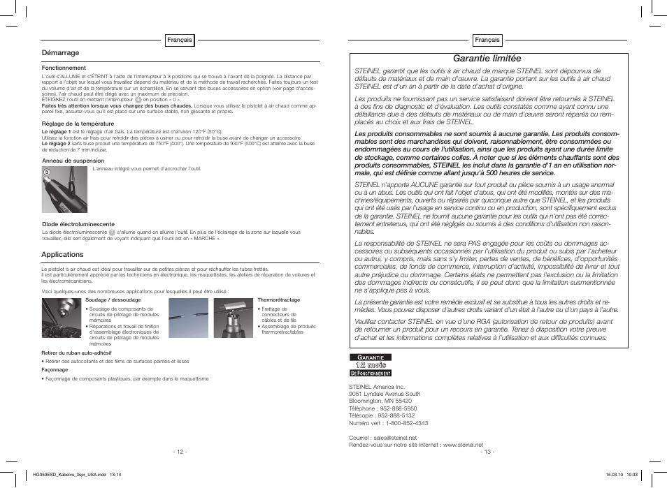 Garantie limitée | STEINEL HG 350 ESD User Manual | Page 7 / 10